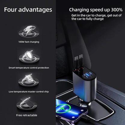 Retractable Car Charger 4-1 Multi- Charging Cables